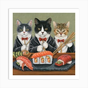 Sassy Sushi Cats Culinary Cabaret Print Art Art Print