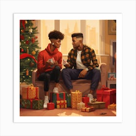 Realistic Black Gay Couple Christmas Stylish Deep Ad87991d Efa4 407f 9e27 Dee1ceb699b9 Art Print