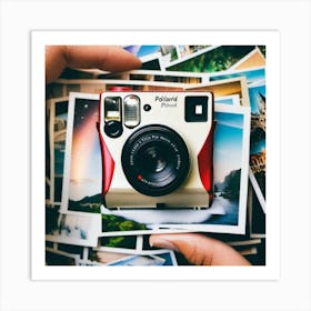 Polaroid Camera and photos of nature Art Print