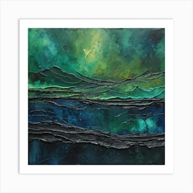 Seascape Abstract Painting Green and Blue Color Art Print