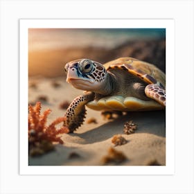 Turtle On The Beach Art Print