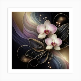 Orchids On A Black Background Art Print