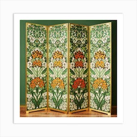 A Floral Design In A Green And Orange Room Divid (2) Art Print