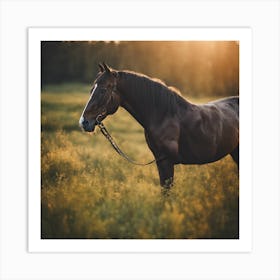 Horse Standing In A Field At Sunset Art Print