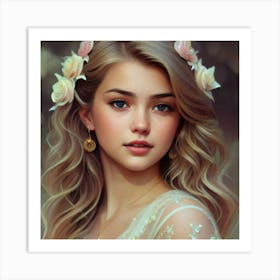 Beautiful Girl With Flowers Art Print