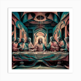 A fusion Of Abstract And Medieval Art Of The Last Supper Art Print