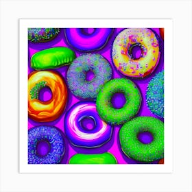 Colorful Donuts Purple Art Print