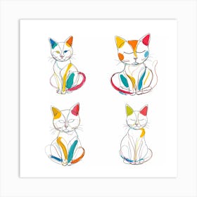 Whiskers of Wonder: The Colorful Calm of Cats Collage All 4 Motives Art Print