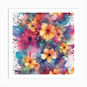 Vibrant Watercolor Splash With Floral Elements 1 Art Print