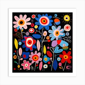 Flowers On Black Art Print