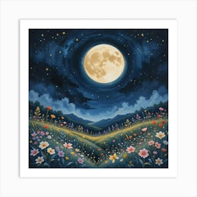 Moonlight In The Meadow 3 Art Print