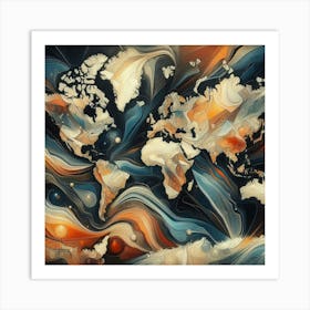 World Map Abstract Painting Art Print