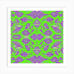 Neon Vibe Abstract Peacock Feathers Green And Purple Art Print