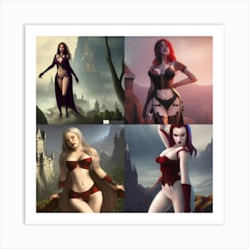 Vampire Woman Stood Near Castle Art Print