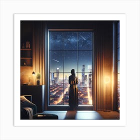 Stargazing Solitude Above the Sleepless City Art Print