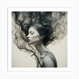 Black Smoke woman Art Print