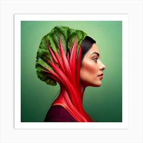 Firefly Surreal Side Profile Of A Rhubarb Woman 40476 (2) Art Print