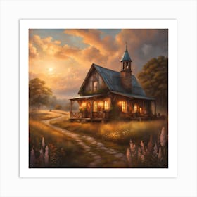 Cottage At Sunset 1 Art Print