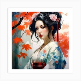 Japan Traditional Geisha Illustration By Ad 152 Art Print