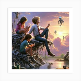 Children On A Boat Art Print