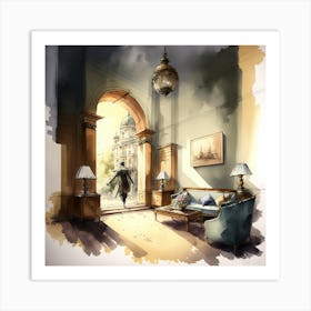 Hotel Entance Water Color Art Print