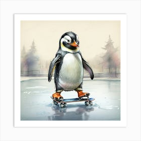 Penguin Skateboarding 1 Art Print