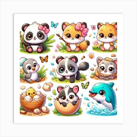 Cute Panda Bears Art Print