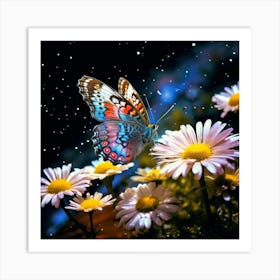 Butterfly On Daisies Art Print