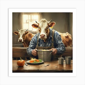 Cows Eating Art Print