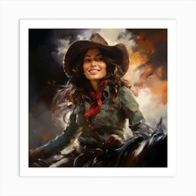 Cowgirl On Horseback 4 Art Print