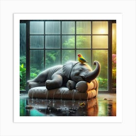 Elephant In The Rain 1 Art Print