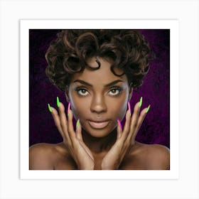 Black Woman With Neon Nails Art Print