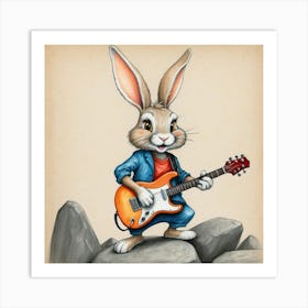 Bunny With Guitar Art Print