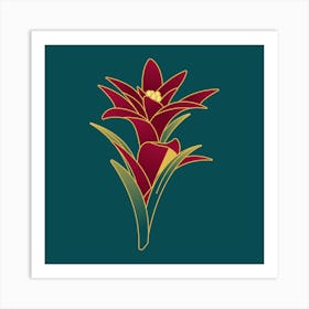 Red Flower On A Green Background Art Print