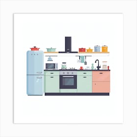 Kitchen Interior Flat Vector Illustration 7 Art Print