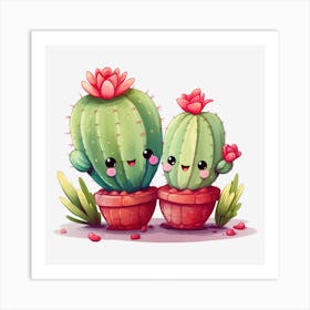 Cute Cactus Couple Art Print