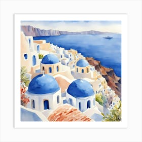 Santorini Greece Watercolor 6 Art Print