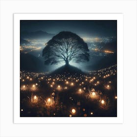 Lone Tree At Night 4 Art Print