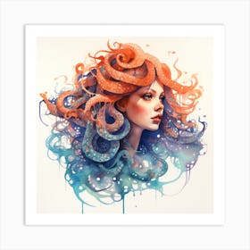 Orange Octopus Hair Art Print