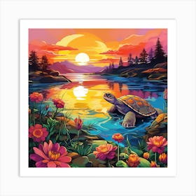 Sunset Turtle Art Print