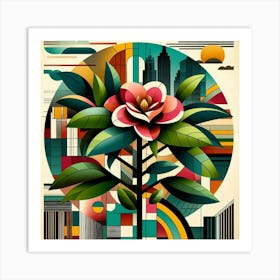 Abstract modernist Camellia tree 2 Art Print