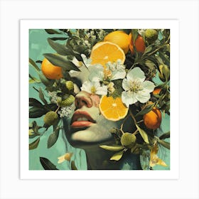 Woman With Oranges On Her Head Art Print