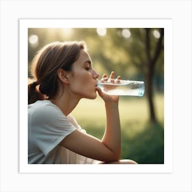 Side View Woman Drinking Water 2 Art Print
