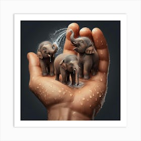 Elephants In Water 4 Art Print