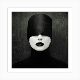 Portrait Of A Woman With Sealed Black Lips Enveloped In Silence Symbolizing The Profound And Expres Art Print