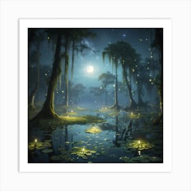 Dreamshaper V7 A Mysterious Moonlit Swamp Where The Croak Of F 0 Art Print