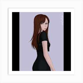 Girl In Black Dress Art Print