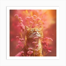 Cat In Flowers 1 Art Print