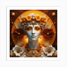 3d Illustration Of A Woman With Flowers Art Print