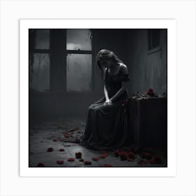 Dark Girl With Roses Art Print